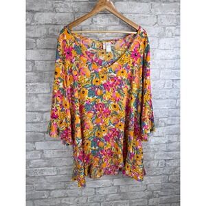 Anne Cole Popover Cover Up Top 14 16 Yellow Sunshine Floral‎ Flounce Boho Beach